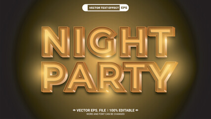 Poster - Night party modern neon style editable 3d vector text effect on black background