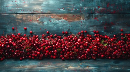 Wall Mural -  A cherry painting on wood with red berries in the bottom frame