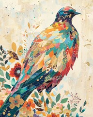 Wall Mural - Vibrant Bird Portrait with Quilted Patterns for Whimsical Designs Generative AI