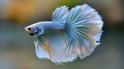 Wall Mural -   Blue-and-white fish in focus, blurred background