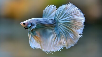 Canvas Print -   Blue-and-white fish in focus, blurred background