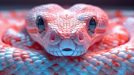 Wall Mural -   A close-up of a pink snake's head with blue eyes