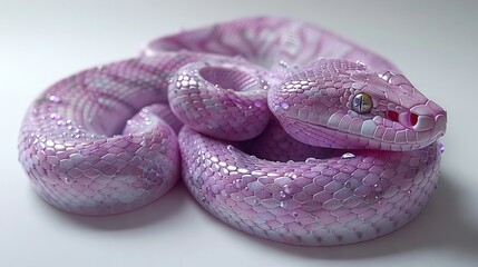 Wall Mural -   A Pink Snake Close-Up on White Surface with Red Light