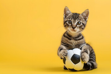 Wall Mural - Cute funny cat with football.