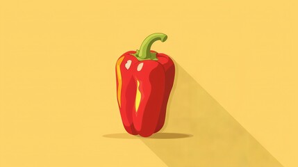 Wall Mural -   Red Pepper on Yellow Background - Image with long shadows on both sides