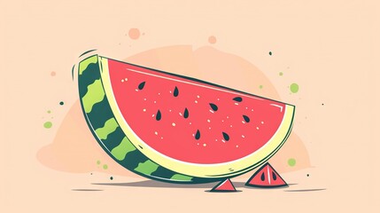 Wall Mural -   Watermelon slice on a cone stacked on another cone on a pink background