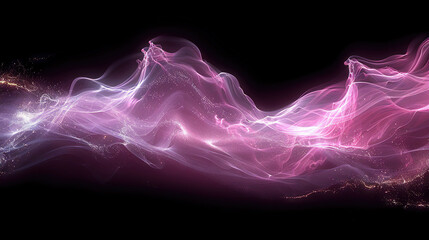 Wall Mural -   A computer-generated image depicts a wave of pink and purple light on a black background