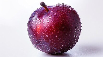 Wall Mural -   Close-up of a red apple with water droplets, on white background