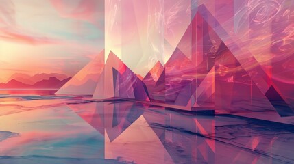 Wall Mural - Surreal landscape of geometric shapes in a digital dreamscape