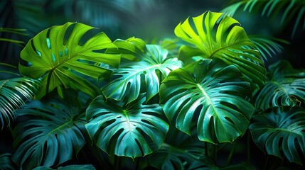 Wall Mural -  A close-up of a green plant with plenty of light filtering from above and below