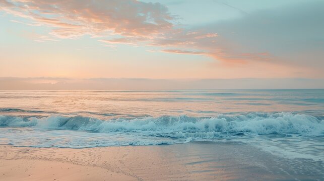 Soft-focus seascape with gentle waves and pastel hues in the sky