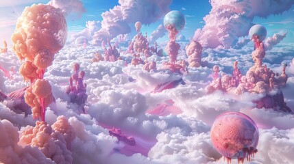 Canvas Print - Floating islands and colorful clouds in a whimsical wonderland