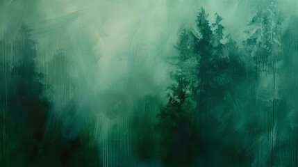 Wall Mural - Green paint swirls blend with softer hues misty forest scene
