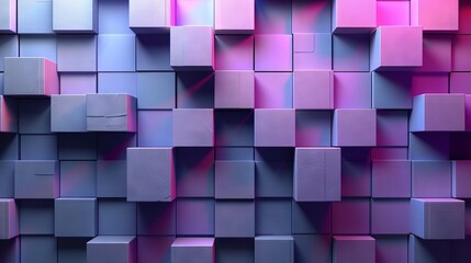 Wall Mural -   A cube-shaped wall in purple tones with a central red light emanating from within the cubes