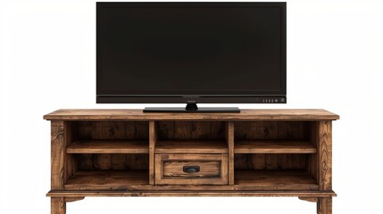 Wall Mural - a wooden TV table set apart against a white backdrop. Television Stand. TV cabinet