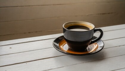 cup of coffee on the table, photo of a cup of coffee on a white wooden table