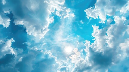 sky looking up. abstract perspective of bright blue sky with fluffy clouds