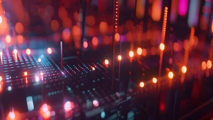 Poster - A futuristic metallic background with shimmering holographic bars in a mesmerizing dance.