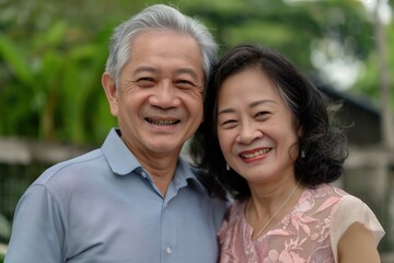 Wall Mural - Happy smiling asian mature senior couple posing together	
