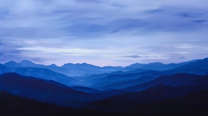 Canvas Print - Blurry image of twilight mountains indigo and azure sky