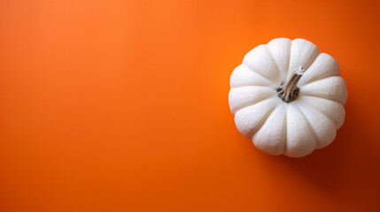 Wall Mural - White Pumpkin on Vibrant Orange Background for Fall Decoration, copy space