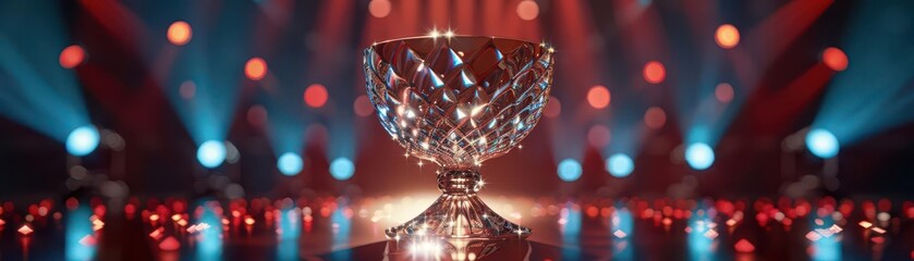 Poster - elegant crystal bowl on a reflective surface, with bokeh lights in the background, perfect for festi