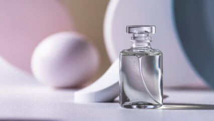 Wall Mural - A glass bottle of perfume sitting on a table next to some other objects, AI