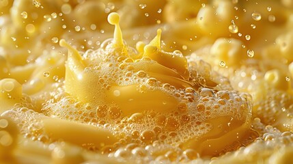 Wall Mural -   A macro of a bright liquid with droplets and a central yellow object