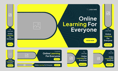 Wall Mural - Customizable vector eps online learning web set banner design, education system web banner design, fully editable vector eps 10 file format