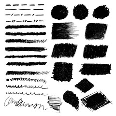 Wall Mural - A set of hand-drawn designs in black ink. Straight, dotted, wavy and abstract lines, underlining and signature formation, shading and grunge texture.