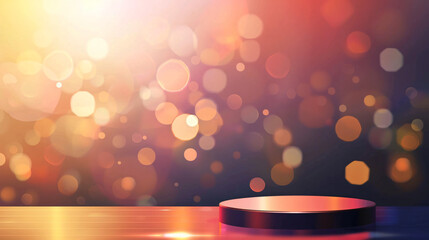 Poster - Vibrant backdrop with defocused lights and a blank podium, perfect for product display