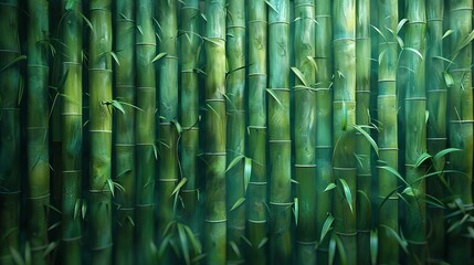 Wall Mural - Dense bamboo forest growing wild in nature creating green wall background