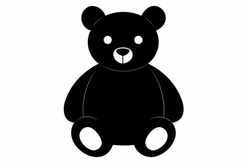 Sticker - Black silhouette of sitting toy bear isolated on a white background. Cute baby plush bear. Concept of kids toys, childhood, fun, game, playtime, minimalist design. Print, icon, design element