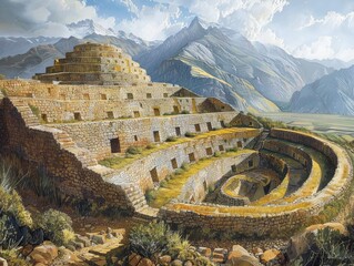 Wall Mural - Inca agricultural terraces at Moray, with detailed stonework and cultural importance 