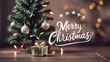 © starush - A christmas tree with a present under it and the words merry christmas, AI