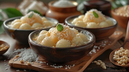 Wall Mural - Sweet and Creamy Coconut Dessert with Longan Fruit