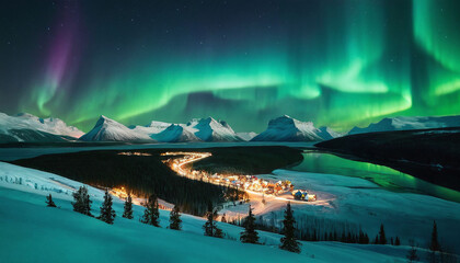 northern lights sky big city backgrounds beautiful natural phenomenon polar lights
