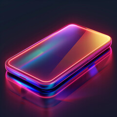 Wall Mural - A sleek smartphone bathed in vibrant neon light, reflecting modern technology and futuristic design, creating a striking visual effect