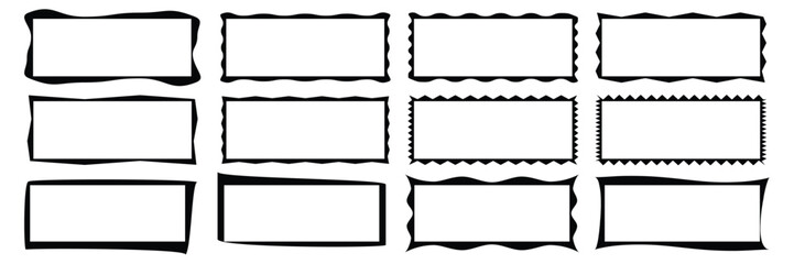 Set of Zig zag Wavy Edge Rectangle frame collection. Vector Illustration.