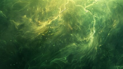 Canvas Print - Green and yellow abstract smoke forming fantastic shapes background