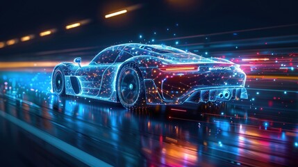 Wall Mural - Futuristic Car Composed of Illuminated Particles