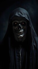 Wall Mural - The darkness lurks a terrifying figure, the Grim Reaper, who strikes fear into all who encounter him. Generative AI