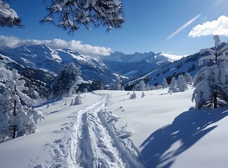 Wall Mural - skiing in the beautiful snow mountain