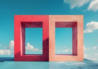 Poster - Two concrete frames in the middle of a blue ocean with a cloudy sky above