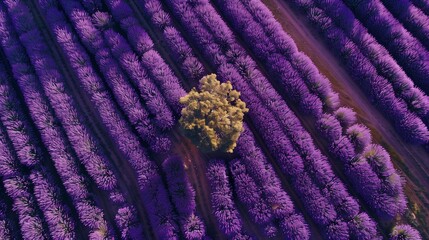Wall Mural - Aerial view of a lavender field in Provence: Expansive lavender field in full bloom in Provence, France, seen from above.