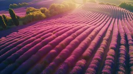 Canvas Print - Aerial view of a lavender field in Provence: Expansive lavender field in full bloom in Provence, France, seen from above.
