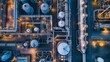 © PhotoMaster - Industrial Complex Aerial View: Factory Infrastructure, Oil Refinery, Modern Industry 4.0 Network, And Large Plant With Pipes And Tanks, Cloud Computing Concept, Top View