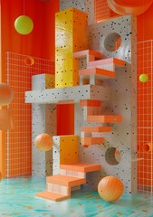 Poster - 3D rendering of a colorful geometric structure