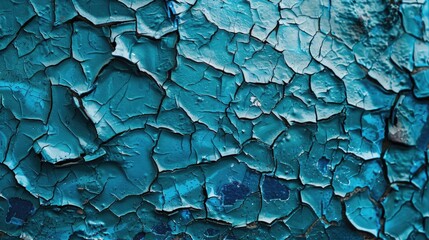 Wall Mural - Damaged blue plastic with abstract pattern on rough weathered surface