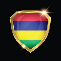 Wall Mural - Mauritius Flag Golden Shield Logo